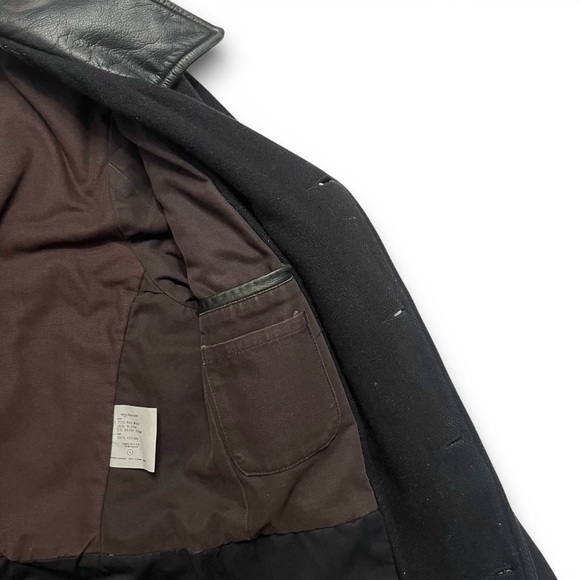NICE Collective Black Wool Double Breasted Military Peacoat Leather medium - Picture 9 of 12